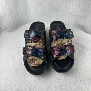 Flexus Slide Sandals Womens 40 Multicolor Floral‎ Snakeskin Leather Wedge Italy